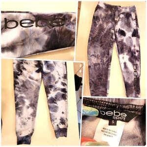 BEBE Sport, Black/White/Grey Tie-Dye Capri Joggers, Size S